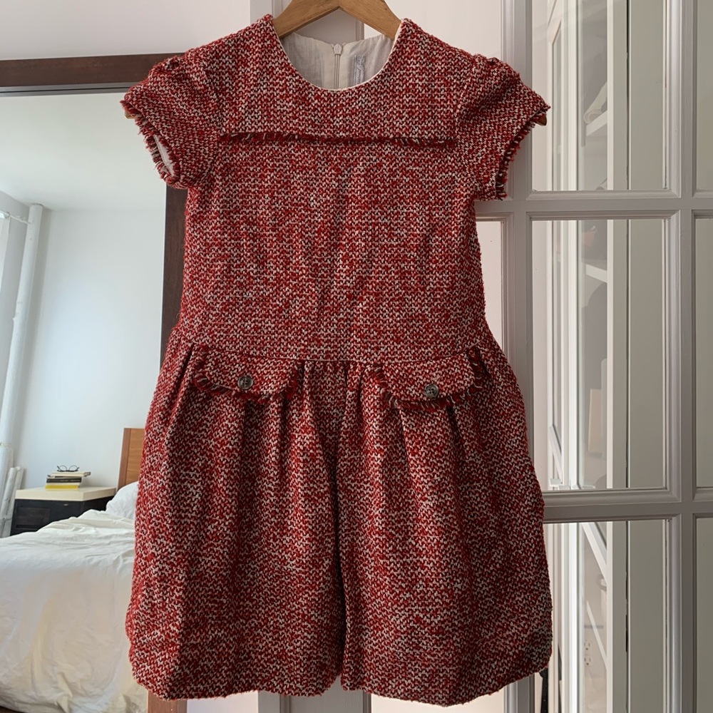 Mayoral, girls’ dress, size 7/8, red brown and white